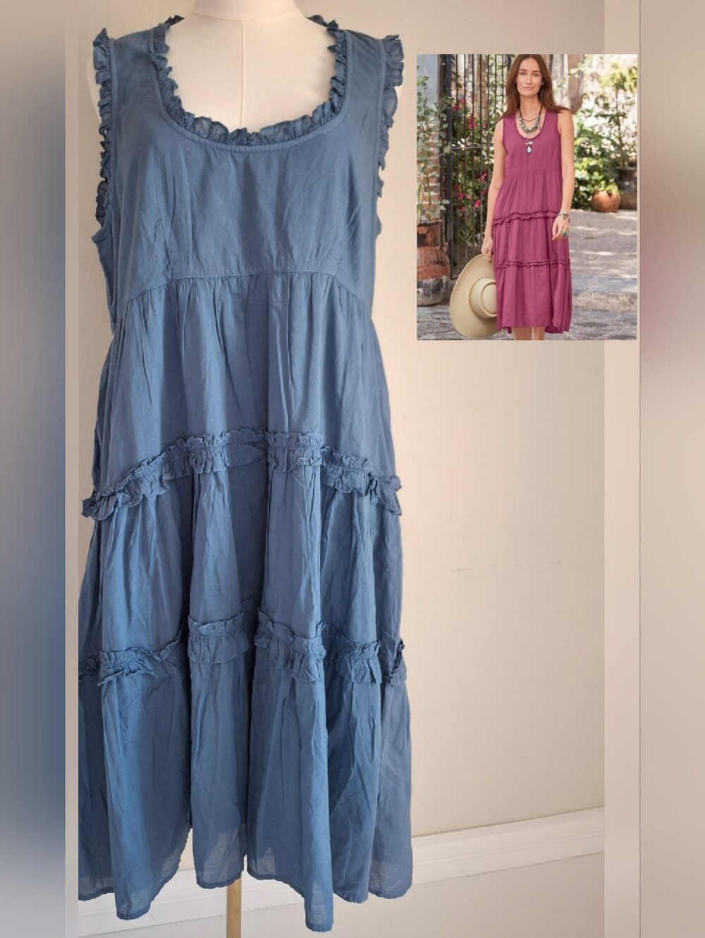 Sundance Easy Beauty Cotton Sleeveless Tiered Boho Scoop Neck Ruffled Dress